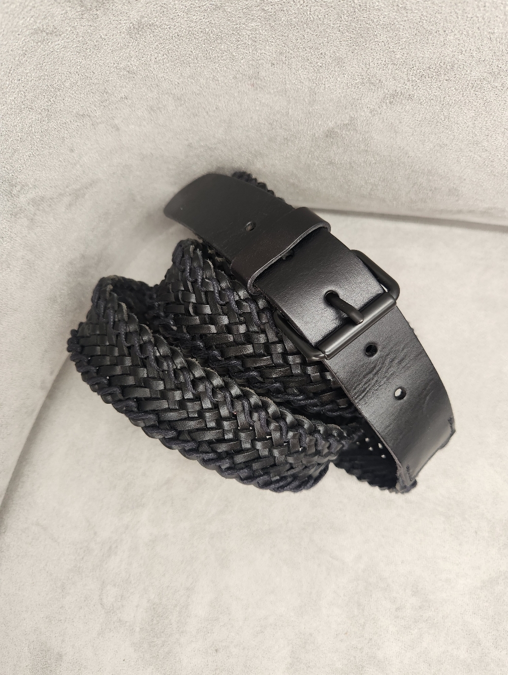 All Saints Belt Men's 46 Black Woven Leather Braided Business Casual Plus Size